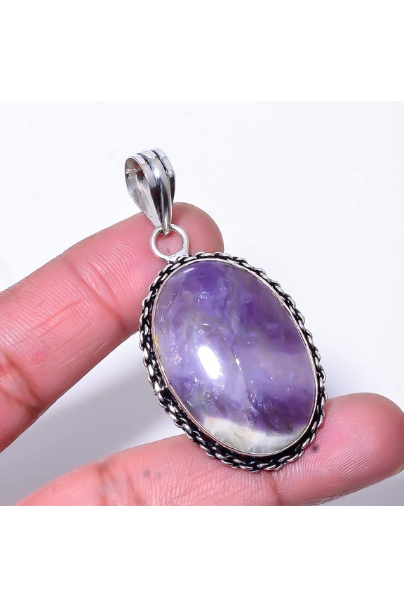 Chevron Amethyst - Mashamba Handmade 925 Sterling Silver Pendant 2.18" P81