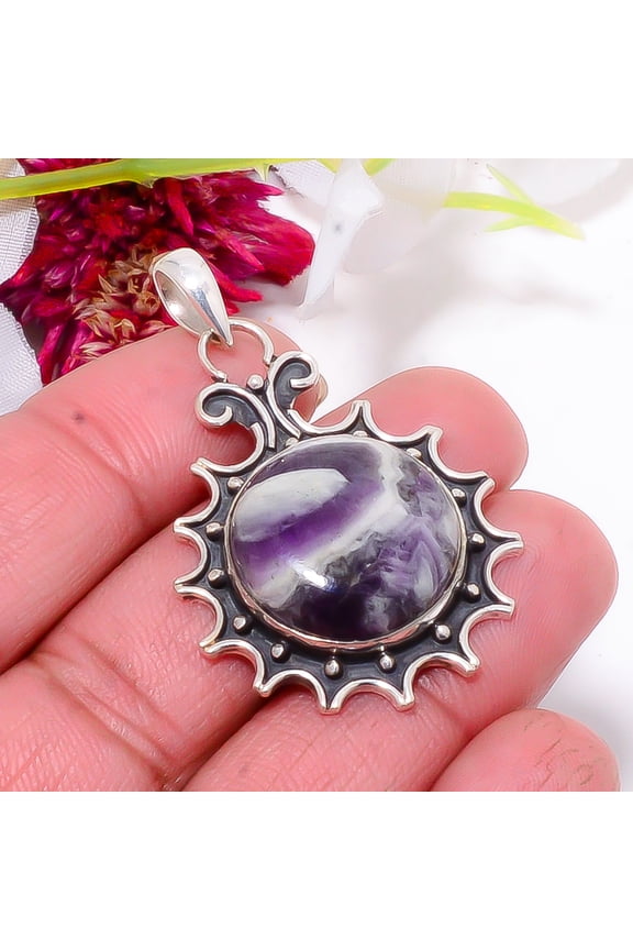 Chevron Amethyst - Mashamba Oxidised Designer 925 Sterling Silver Pendant 1.83" Sku36, Purple Pendant, Natural Gemstone Pendant
