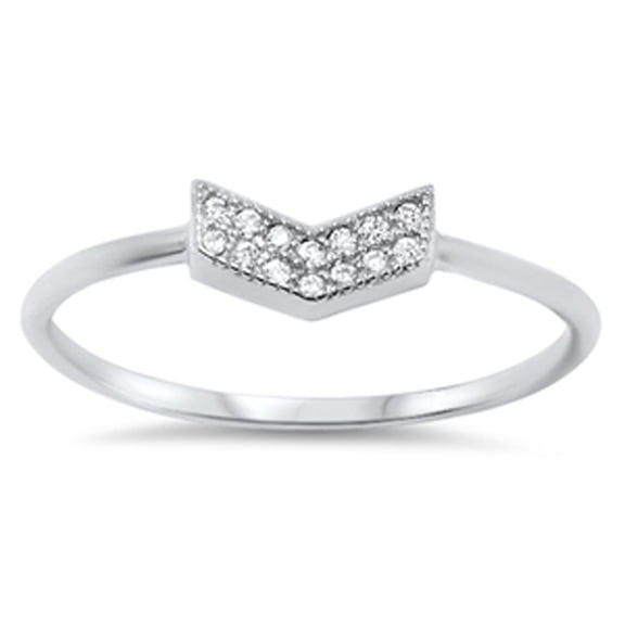 Chevron Arrow Clear Cubic Zirconia Ring .925 Sterling Silver Band White Jewelry Female Male Size 8