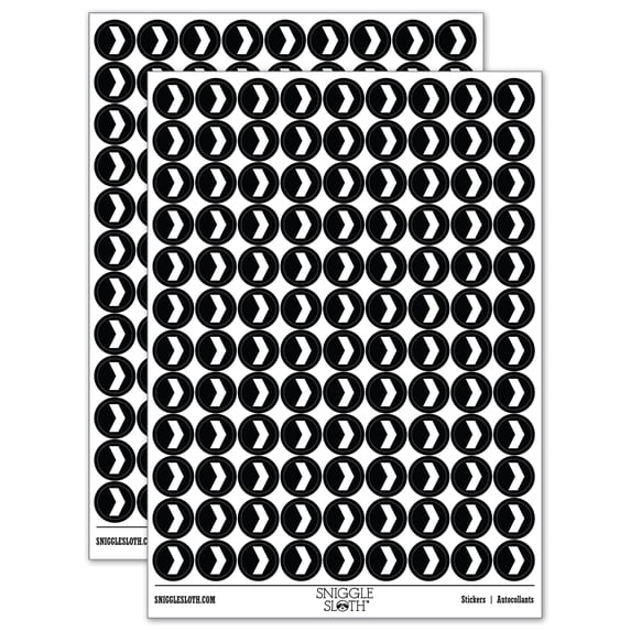 Chevron Arrow Solid 200+ Round Stickers - Black - Gloss Finish - 0.50" Size