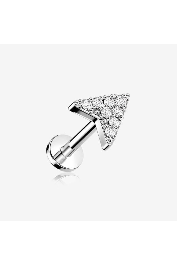 Chevron Arrow Sparkle Top Internally Threaded Steel Flat Back Stud Labret