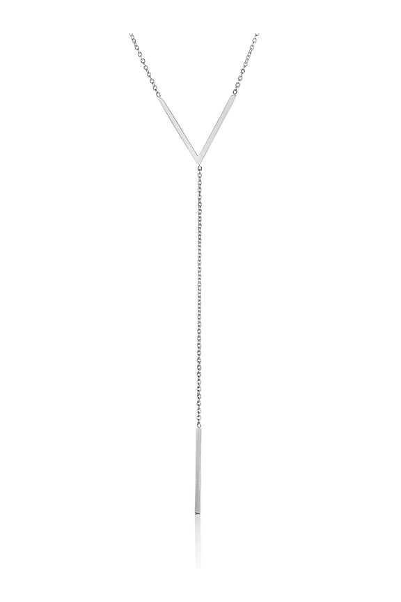 Women's Polished Chevron Bar Drop Steel Necklace
