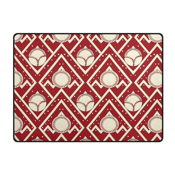 Chevron Baseball Pattern Area Rug 63x48 Inch Non Slip Absorbent Soft for Bedroom Entryway