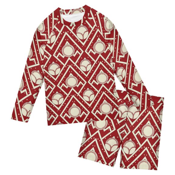Chevron Baseball Pattern Boys' Bathing Suit UPF 50+ Boys' Rash Guard Sets Stretchy Quick Dry 3T-10T