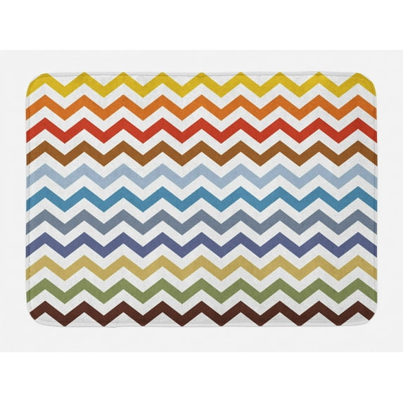 Chevron Bath Mat, Chevron Pattern Easter Day Inspired Zigzag Colorful Design Retro Style Illustration, Non-Slip Plush Mat Bathroom Kitchen Laundry Room Decor, 29.5 X 17.5 Inches, Multicolor, Ambesonne