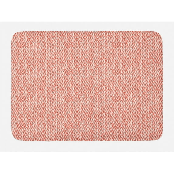 Chevron Bath Mat, Hand Drawn Color Smear Lines Grunge Effect Angled Composition Tribal Design, Plush Bathroom Decor Mat with Non Slip Backing, 29.5" X 17.5", Orange Off White, by Ambesonne