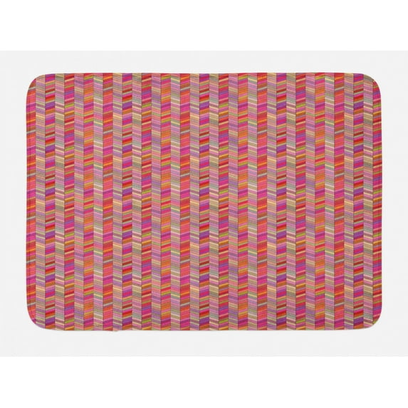 Chevron Bath Mat, Rainbow Colored Angled Rectangle Composition Angular Polygon Arrangement Print, Plush Bathroom Decor Mat with Non Slip Backing, 29.5" X 17.5", Multicolor, by Ambesonne