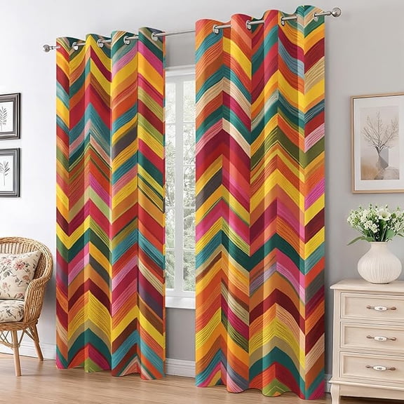 Chevron Blackout Curtains, Herringbone Zigzag Curtains for Living Room Bedroom, Thermal Insulated Grommet Drapes, Colorful Geometric Room Decor 53"W x 96"L (Pack of 2)