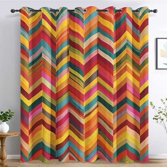 Chevron Blackout Curtains, Herringbone Zigzag Curtains for Living Room Bedroom, Thermal Insulated Grommet Drapes, Colorful Geometric Room Decor 53"W x 96"L (Pack of 2)