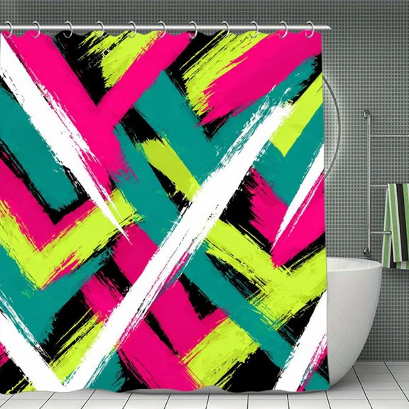 Chevron Brushstroke Pattern Print Shower Curtain 70.8×70.8Inch,Modern Fabric Waterproof Polyester Bathroom Home Decor Set with Hooks