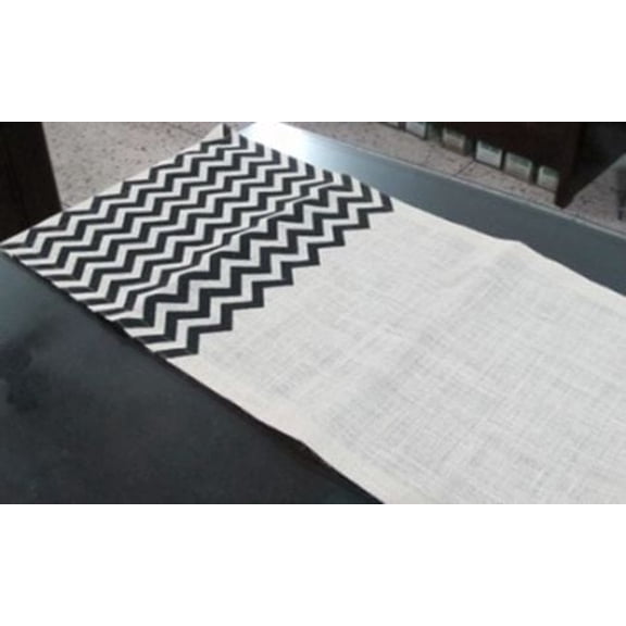 Chevron Burlap Table Runner 14 x 70 Ivory Black