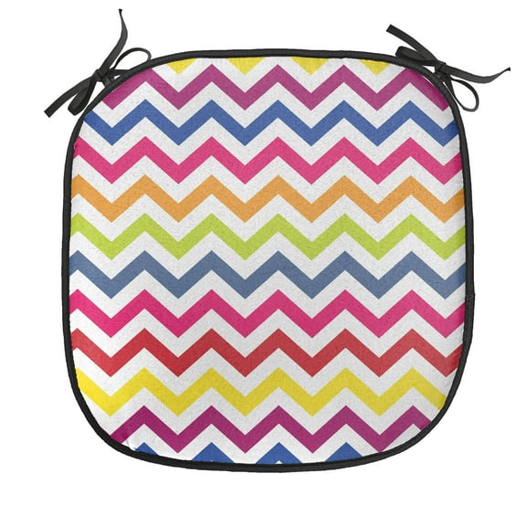 Chevron Chair Seating Cushion, Chevron Pattern Colorful Rainbow Inspired Fun Enjoyment Design, Soft Seat Pads for Office with Anti-slip Backing, 16"x16", Multicolor, by Ambesonne