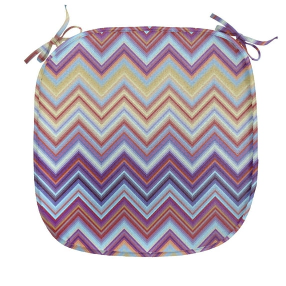 Chevron Chair Seating Cushion, Chevron from Small Strikes Horizontal Stripes in Contemporary Design, Soft Seat Pads for Office with Anti-slip Backing, 16"x16", Purple Khaki Blue, by Ambesonne