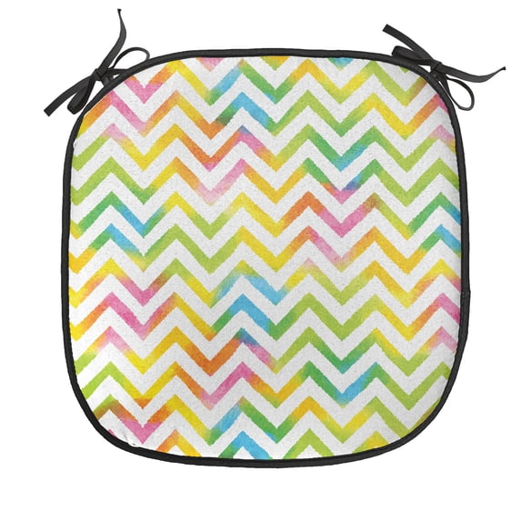 Chevron Chair Seating Cushion, Colorful Geometric Chevron Design with Grunge Properties Modern Graphic, Soft Seat Pads for Office with Anti-slip Backing, 16"x16", Multicolor, by Ambesonne