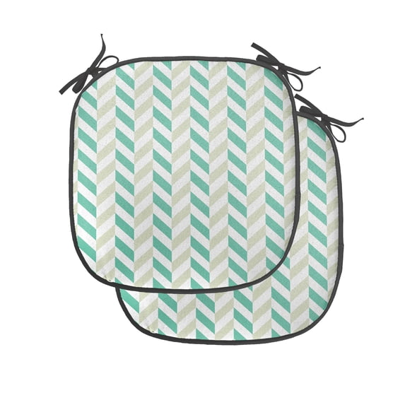 Chevron Chair Seating Cushion Set of 2, Chevron Herringbone Pattern Springtime Freshness Classic Stripe Art, Seat Pads with Anti-slip Backing, 16"x16", Sea Green Eggshell White, by Ambesonne