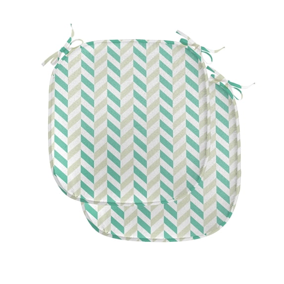 Chevron Chair Seating Cushion Set of 2, Chevron Herringbone Pattern Springtime Freshness Classic Stripe Art, Seat Pads with Anti-slip Backing, 16"x16", Sea Green Eggshell White, by Ambesonne
