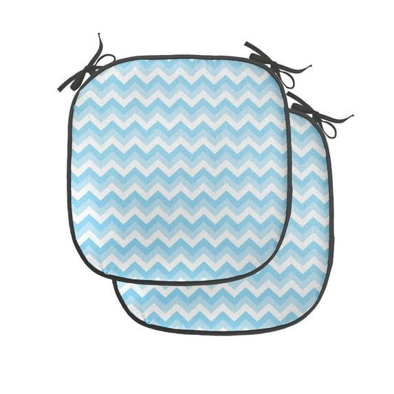 Chevron Chair Seating Cushion Set of 4, Zigzag Pattern Sea Aqua Colors Classic Antique Art Illustration, Seat Pads for Office with Anti-slip Backing, 16"x16", Pale Blue Pale Blue, by Ambesonne
