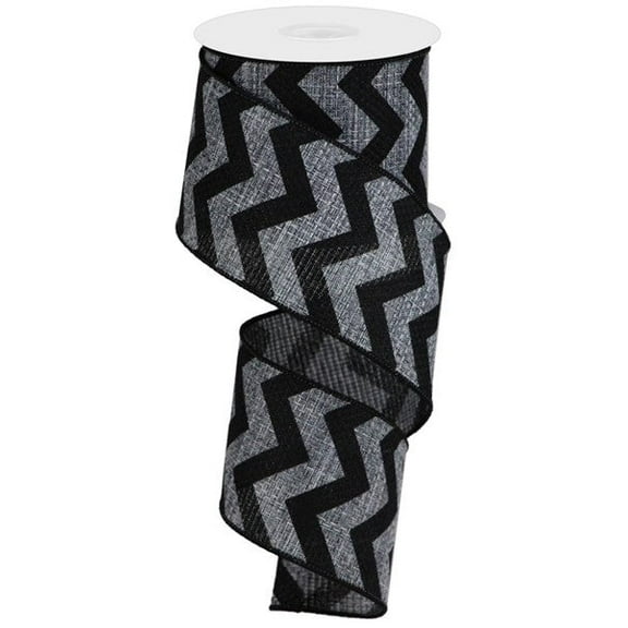 Chevron Cross Royal Burlap Wired Edge Ribbon - 2.5" x 10 Yards (Grey, Black)