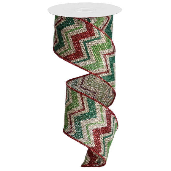 Chevron Cross Royal Wired Ribbon - Red, Emerald, Lime - 2.5 Inches x 100 Feet (33.3 Yards)