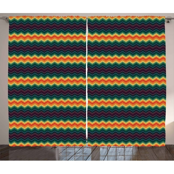 Chevron Curtains 2 Panels Set, Colorful Zigzag Design Classical Arrangement of Lines Repeating Traditional Pattern, Window Drapes for Living Room Bedroom, 108W X 90L Inches, Multicolor, by Ambesonne