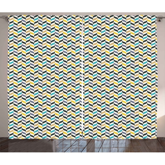 Ambesonne Chevron Curtains 2 Panel Set, Vertical Herrigbone, 108" x 63", Multicolor