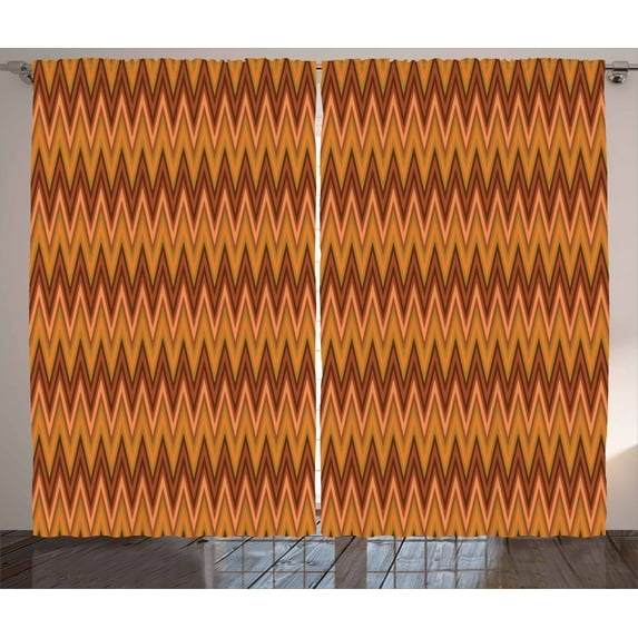 Chevron Curtains 2 Panels Set, Earth Toned Geometric Zigzags Lines Pattern Modern Composition Brown Color Palette, Window Drapes for Living Room Bedroom, 108W X 90L Inches, Multicolor, by Ambesonne