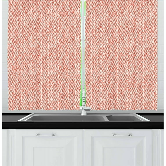 Chevron Curtains 2 Panels Set, Hand Drawn Color Smear Lines Grunge Effect Angled Composition Tribal Design, Window Drapes for Living Room Bedroom, 55W X 39L Inches, Orange Off White, by Ambesonne