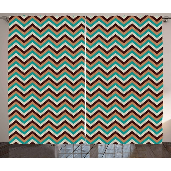 Chevron Curtains 2 Panels Set, Horizontal Zigzag Line Pattern Striped and Contrast Colored Winter Fashion Design, Window Drapes for Living Room Bedroom, 108W X 96L Inches, Multicolor, by Ambesonne