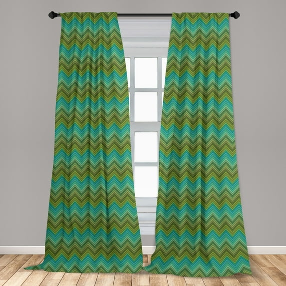 Chevron Curtains 2 Panels Set, Modernistic Ombre Effect Colors Thin Line Zigzags Repetitive Pattern, Window Drapes for Living Room Bedroom, 56"W X 95"L, Multicolor, by Ambesonne