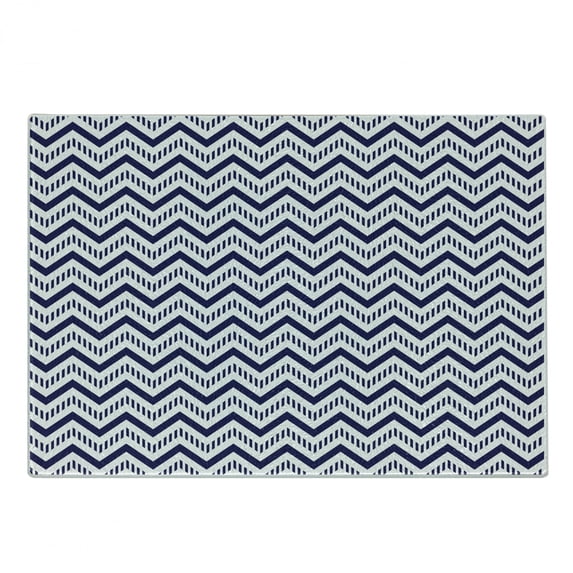 Chevron Cutting Board, Geometrical Zig Zag Striped Pattern on White Background Modern Art Design, Decorative Tempered Glass Cutting and Serving Board, Small Size, Navy Blue White, by Ambesonne