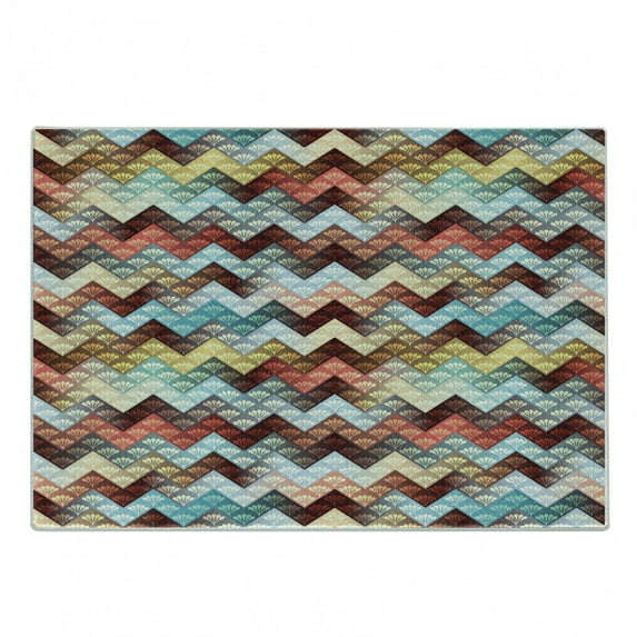 Chevron Cutting Board, Repetitive Ornate Chevron Patterns Filled with Baroque Floral Texture Motifs, Decorative Tempered Glass Cutting and Serving Board, Small Size, Multicolor, by Ambesonne