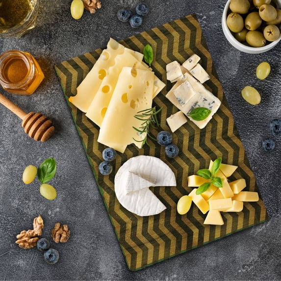 Chevron Cutting Board, Zigzag Chevron V-Shaped Motif Medieval Heraldry on Wood Style Background, Decorative Tempered Glass Cutting and Serving Board, Small Size, Pale Brown, by Ambesonne