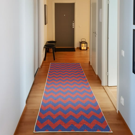 Chevron Decorative Rug, Abstract Geometric Horizontal Repeated Zigzag Wavy Angular Stripes Pattern, Quality Carpet for Bedroom Dorm and Living Room, 6 Sizes, Cobalt Blue, by Ambesonne