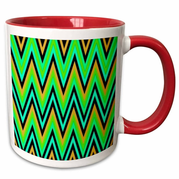 3drose, Chevron Design in Green Yellow Pink Zigzags, 15oz Two-tone Red Mug