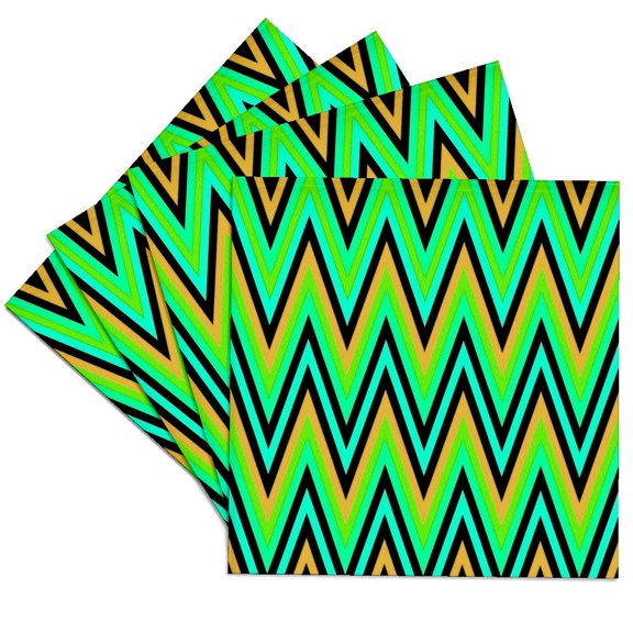 3drose, Chevron Design in Green Yellow Pink Zigzags, Set of 4 Ceramic Tile Coasters