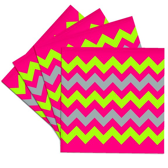 3drose, Chevron Design in Pink Yellow Grey Zigzags, Set of 4 Ceramic Tile Coasters