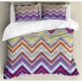 thumbnail image 1 of Chevron Duvet Cover Set, Chevron from Small Strikes Horizontal Stripes in Contemporary Design, Decorative 3 Piece Bedding Set with 2 Pillow Shams, Calking Size, Purple Khaki Blue, by Ambesonne, 1 of 3