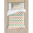 thumbnail image 1 of Chevron Duvet Cover Set, Digital Chevron Forms Technical Elements Retro Insignia Illustration, Decorative 2 Piece Bedding Set with 1 Pillow Shams, Twin Size, Pink Cream Green, by Ambesonne, 1 of 3