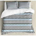 thumbnail image 1 of Chevron Duvet Cover Set, Geometric Pattern with Contemporary Style Bicolour Zigzags, Decorative 3 Piece Bedding Set with 2 Pillow Shams, Queen Size, Sky Blue Charcoal Grey, by Ambesonne, 1 of 3