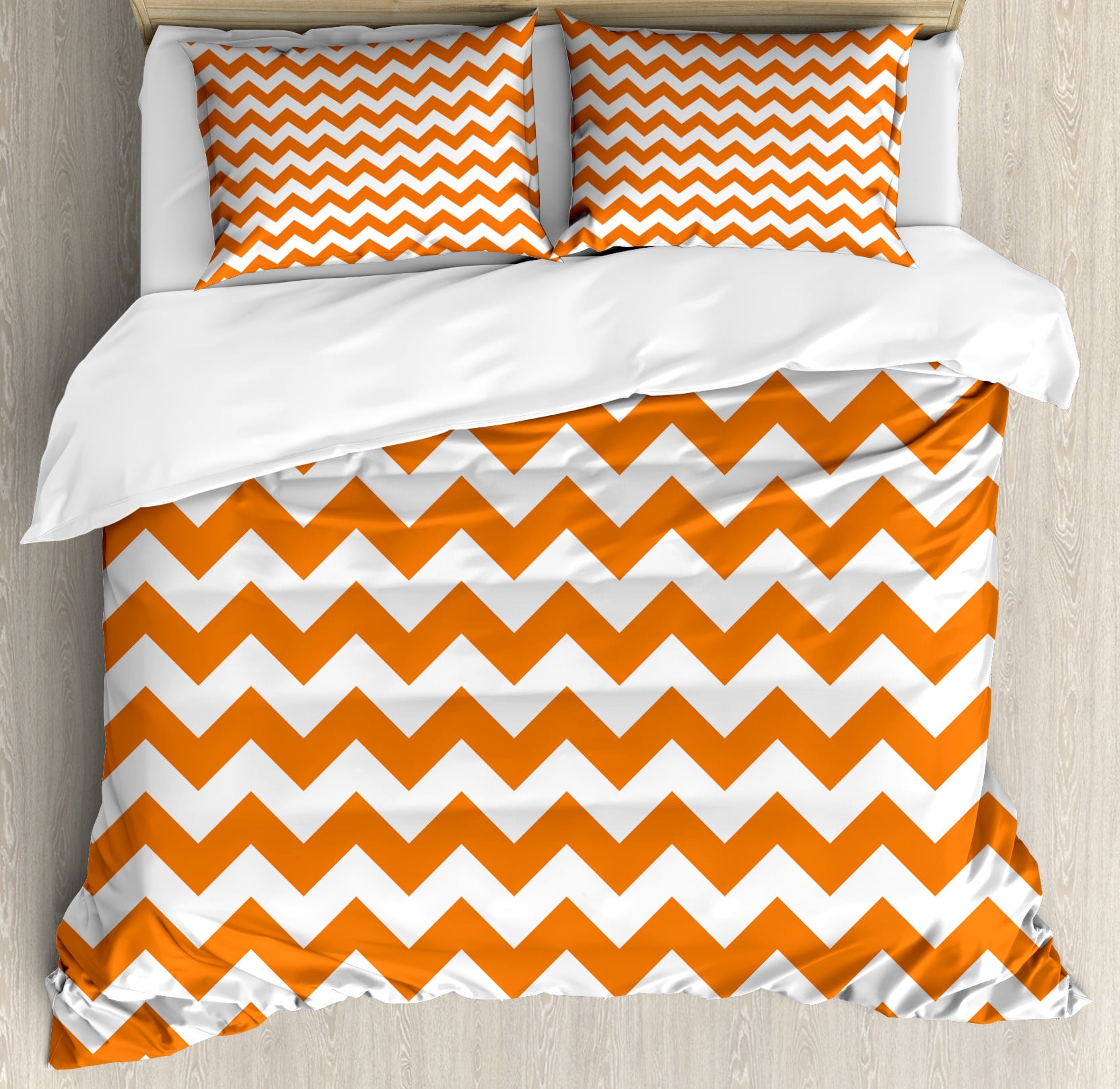 Chevron Duvet Cover Set, Halloween Pumpkin Color Chevron Traditional ...