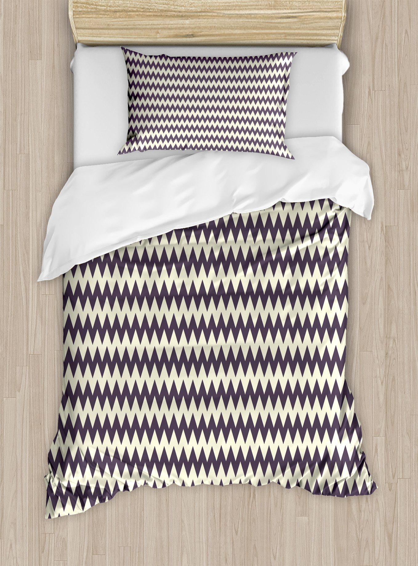 Chevron Duvet Cover Set, Horizontal Narrow Sharp Edged Zig Zags