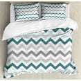 thumbnail image 1 of Chevron Duvet Cover Set Queen Size, Geometric Angled Lines Pattern in Pastel Colors Nautical Illustration, Decorative 3 Piece Bedding Set with 2 Pillow Shams, Teal Pale Blue and Grey, by Ambesonne, 1 of 3
