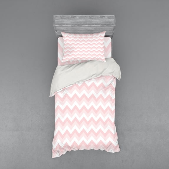 Chevron Duvet Cover Set, Zigzag Chevron Grunge Pattern in Soft Colors Simplicity Design, Bedding Set with Shams and Fitted Sheet, 3 Sizes, by Ambesonne