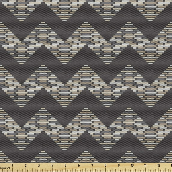 Ambesonne Chevron Fabric by the Yard Upholstery, Abstract Dashes Zigzags, 1 Yard, Dark Taupe Grey and Tan