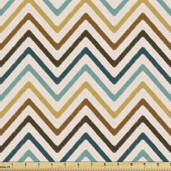 Chevron Fabric by the Yard, Geometrical Inspired Pattern with Wavy Stripes Zigzags in Tones, Upholstery Fabric for Dining Chairs Home Decor Accents, Multicolor by Ambesonne