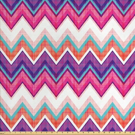 Ambesonne Chevron Fabric by the Yard Upholstery, Colorful Groovy Art, 10 Yards, Multicolor