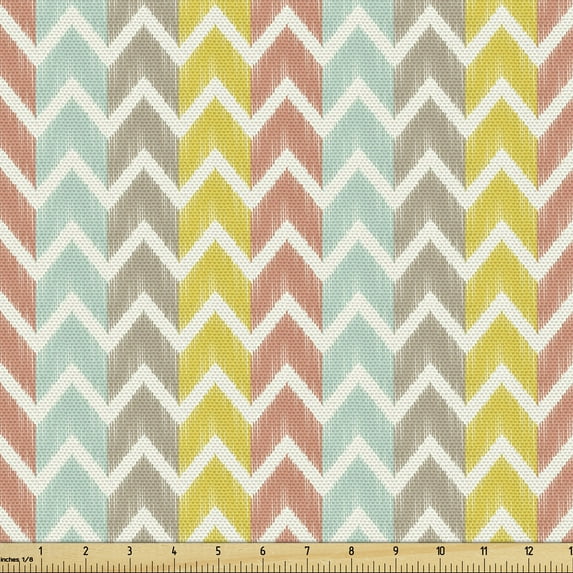 Ambesonne Chevron Fabric by the Yard Upholstery, Herringbone Colorful Lines, 3 Yards, Multicolor