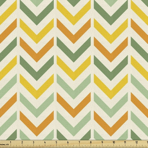 Ambesonne Chevron Fabric by the Yard Upholstery, Retro Zigzags Vertical, 1 Yard, Green Yellow Orange