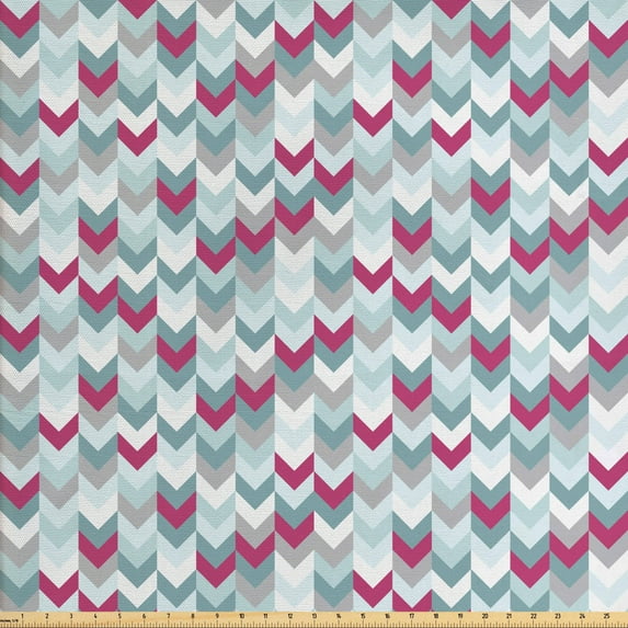 Ambesonne Chevron Fabric by the Yard Upholstery, Symmetric Stripes Arrow, 2 Yards, Turquoise Pale Grey