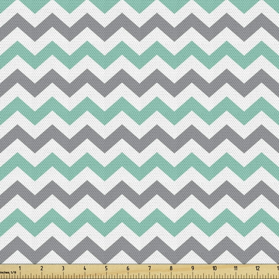 Ambesonne Chevron Fabric by the Yard Upholstery, Geometric Wavy Zigzag, 1 Yard, Seafoam Grey White
